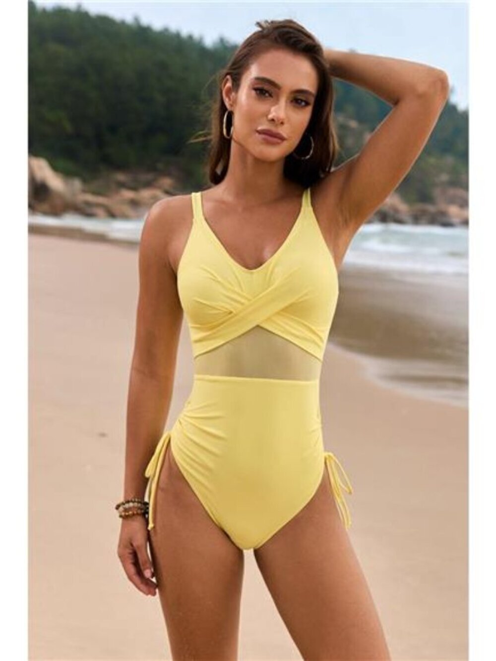 Drawstring Ruched V-Neck One-Piece Swimwear - Picture 5 of 15